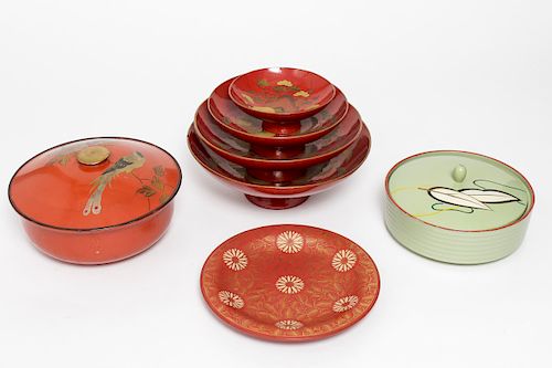 Japanese Lacquerware Dishes & Plate, Group of 7