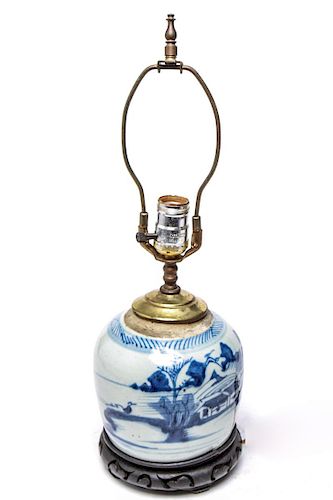 Chinese Blue & White Porcelain Ginger Jar Lamp