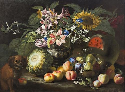 Abraham Brueghel, (Flemish, 1631-1690), Nature morte (Still Life with Fruit and Dog)