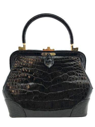 Judith Leiber Crocodile Framed Satchel Bag 