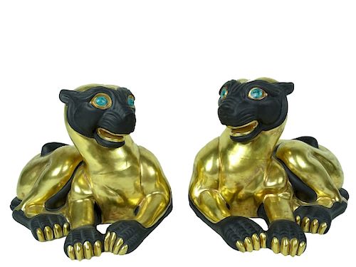 Gilded and Glazed Porcelain Cat by Manifattura Art