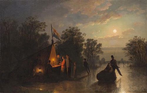 Johann Mongels Culverhouse, (Dutch, 1820-1891), Skating by Moonlight, 1867