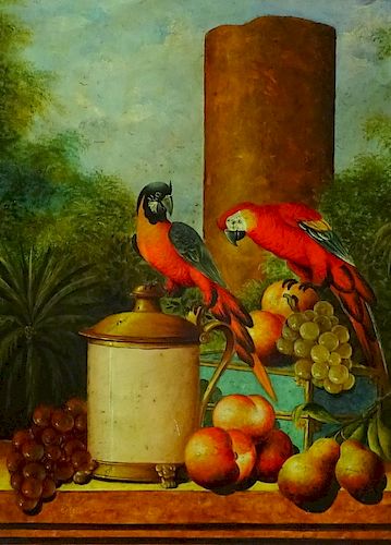 European Parrot And Fruit Still Life Oil Painting