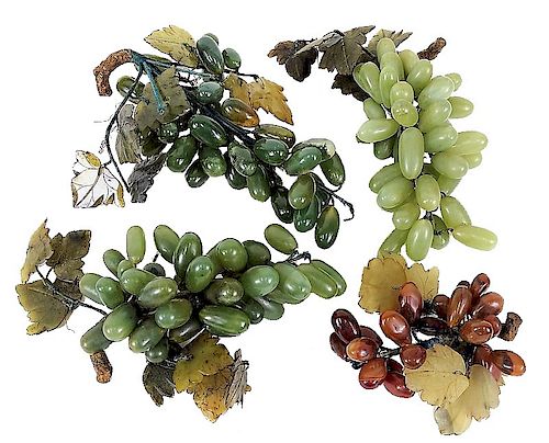 (4) Four Jade And Hard Stone Leaf Grape Carvings