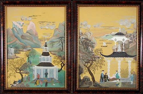 Two (2) Very Fine and Detailed Gouaches of Chinese