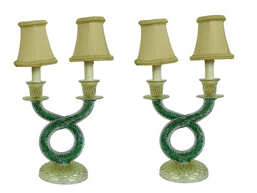 Pair of Murano Seguso Style Glass Table Lamps