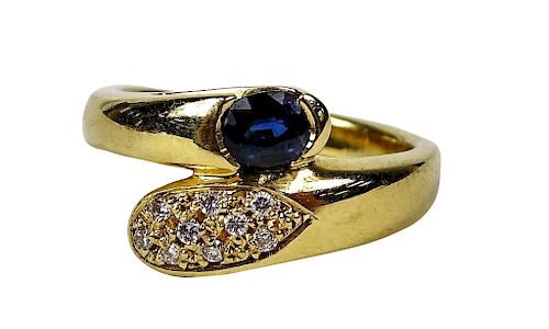 18K Sapphire And Diamond Snake Ring
