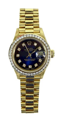 Rolex Lady-Datejust Watch, President Band, Blue Di