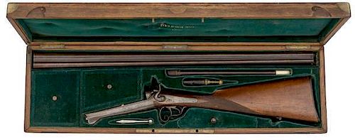 French Cased Pinfire Side-by-Side Shotgun with Accessories 