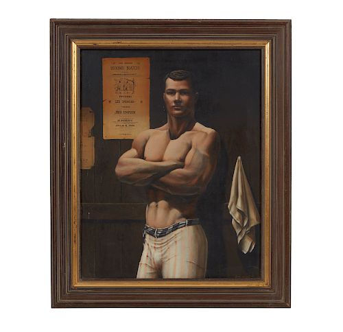 Painting, Arne Besser (b. 1935), Boxing Match 