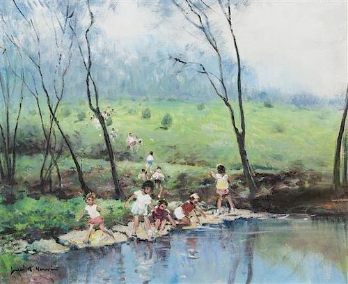 Jules Rene Herve, (French, 1887-1981), Children at the Stream
