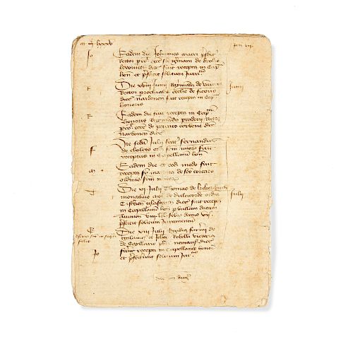 Fourteen Manuscript Pages from Monistic Record circa 1400