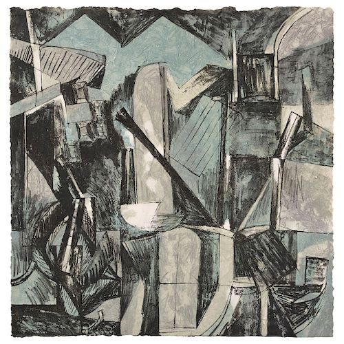 MIGUEL çNGEL ALAMILLA, Composici—n abstracta en negro, gris y azul. 