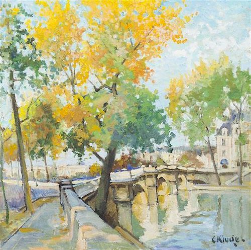 Constantine Kluge, (French, 1912-2003), Changing Leaves on a Riverside