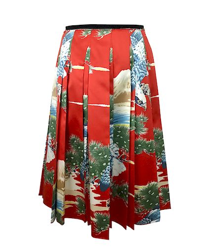 Gucci Oriental Eagle Pleated Silk Skirt