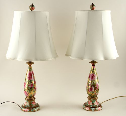PAIR CONTINENTAL PORCELAIN ONE LIGHT TABLE LAMPS