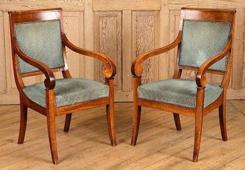 PAIR OF RESTORATION STYLE OPEN ARM CHAIRS C. 1900