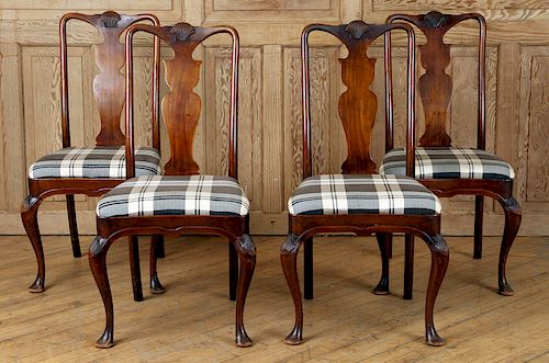 SET 4 QUEEN ANNE STYLE MAHOGANY SIDE CHAIRS C1900