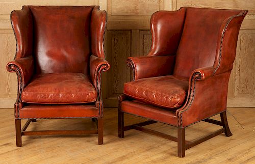 PAIR ENGLISH LEATHER LIBRARY CHAIRS C.1940