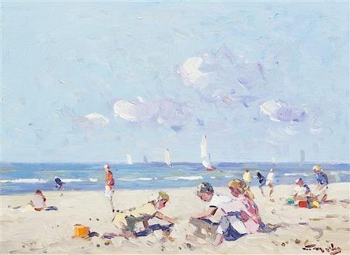 Niek van der Plas, (Dutch, b. 1954), Beach with Children