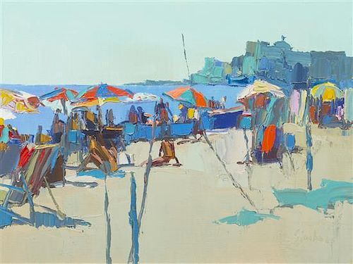 Nicola Simbari, (Italian, 1927-2012), A Day at the Beach
