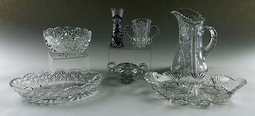 A GROUP OF SEVEN CUT CRYSTAL TABLE ARTICLES