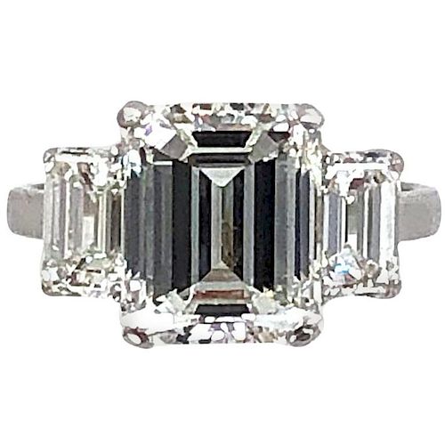 5.03cT Engagement Ring Emerald Cut Platinum Cert.
