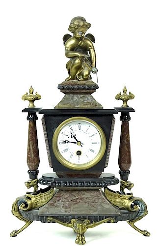 French Style Bronze And Marble Desk Clock