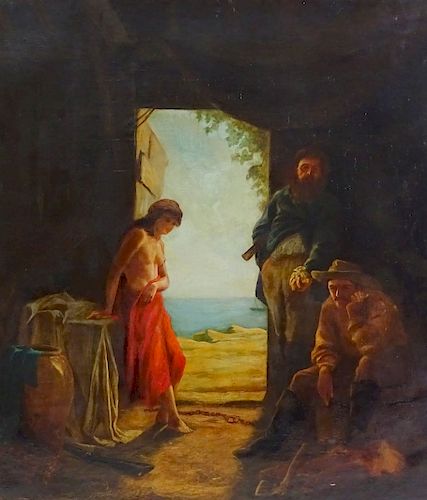 Antique Artist Unknown, Oil Painting "The Door"