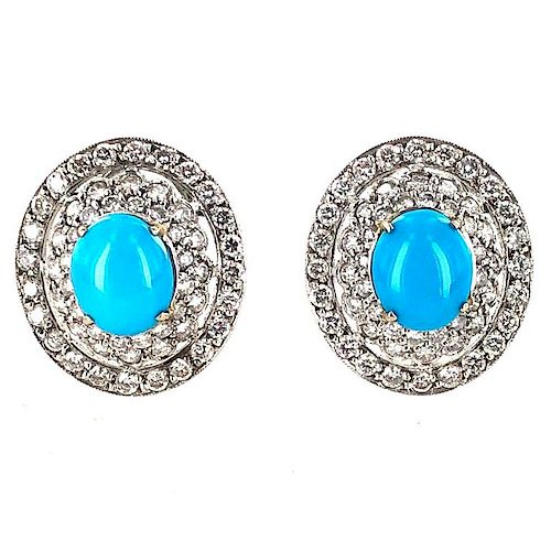 Persian Turquoise Diamond Platinum Earrings