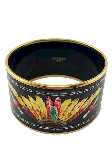 Hermes Brazil Extra Wide Printed Enamel Bracelet 