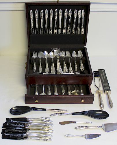 STERLING. Towle Sculptured Rose Flatware Service.