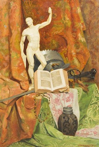 Anton Hans Karlinsky, (Austrian, 1872-1945), Still Life with Marble Statue