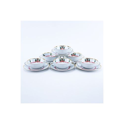 Twelve (12) Cartier "La Maison De Louis Cartier" Flat Cream Soup Bowl And Saucer Sets. In 2 sets of