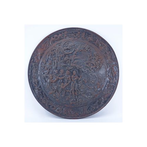Large Bronze Renaissance Style High Relief Wall Hanging Plaque. Depicts a scene with several figure