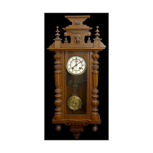 Antique Gustav Becker Regulator Wall Clock. Signed Porcelain Dial, in a Carved Figural Case with Pe