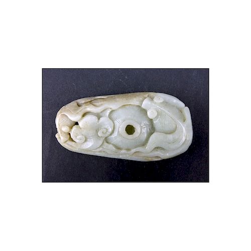 19/20th Century Chinese Carved Jade Pendant. Natural wear. Measures 4" H x 2" W.  (estimate $50-$10