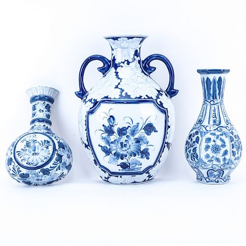 Three (3) Maitland-Smith Blue & White Urn Motif Ceramic Wall Pockets. Signed. As new condition. Lar