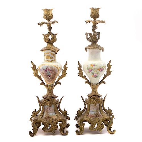 Pair Sevres-Style Porcelain Candlesticks