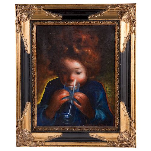 Jamie Jaraiz. Child Drinking, Oil on Canvas