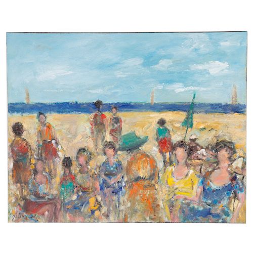 Adel Sansur. "At the Beach," Oil on Canvas