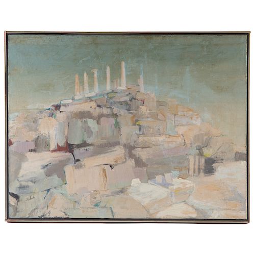 Unknown Artist. Greek Ruins, Oil on Canvas
