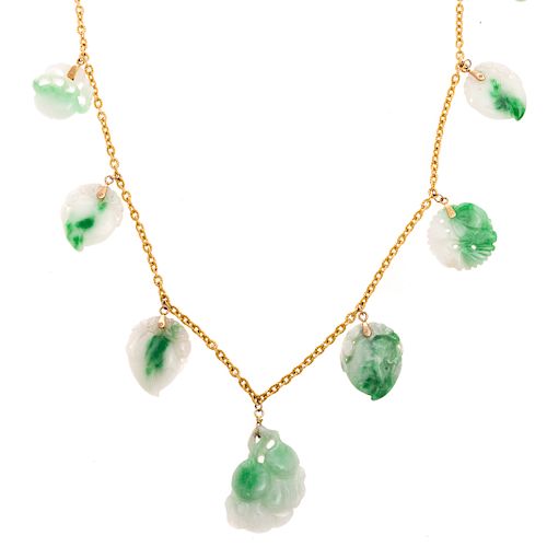 An Apple Green & White Jadeite Necklace in 22K