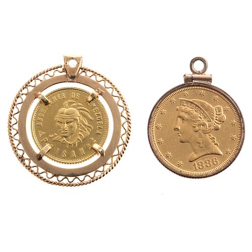 Two Ladies Pendants Featuring Solid Gold Coins