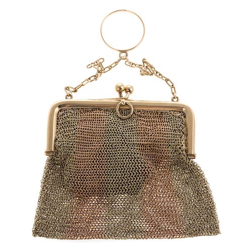 A 14K Rose and Green Gold Mesh Purse