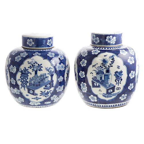Near-Pair of Chinese Export Blue & White Jars