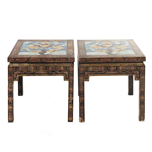 Pair Chinese Lacquer and Cloisonne Side Tables