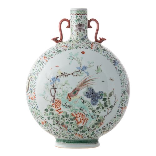 Chinese Famille Verte Porcelain Moon Vase