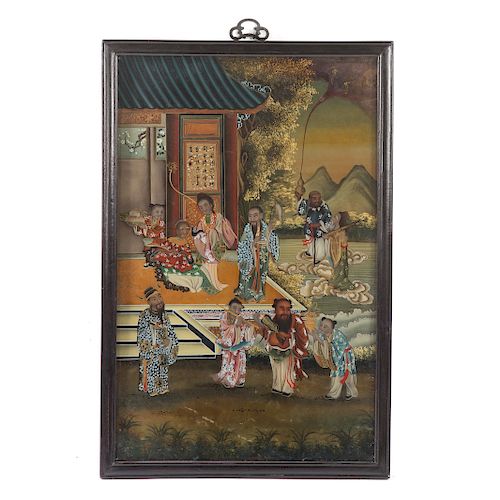 Chinese Reverse Painted Glass Panel