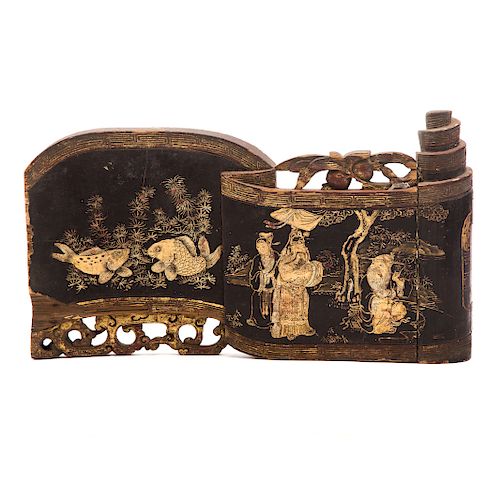Chinese Carved Wood and Lacquer Fragment